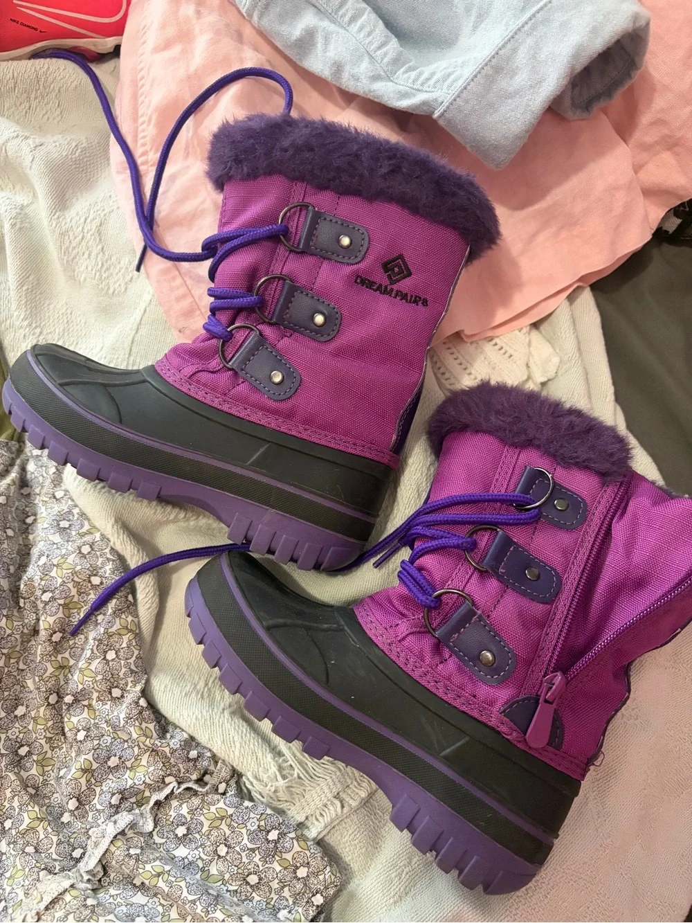 Dream Pairs Kids Purple Forester Winter Snow Boots Faux Fur Size 11 Kids EUC